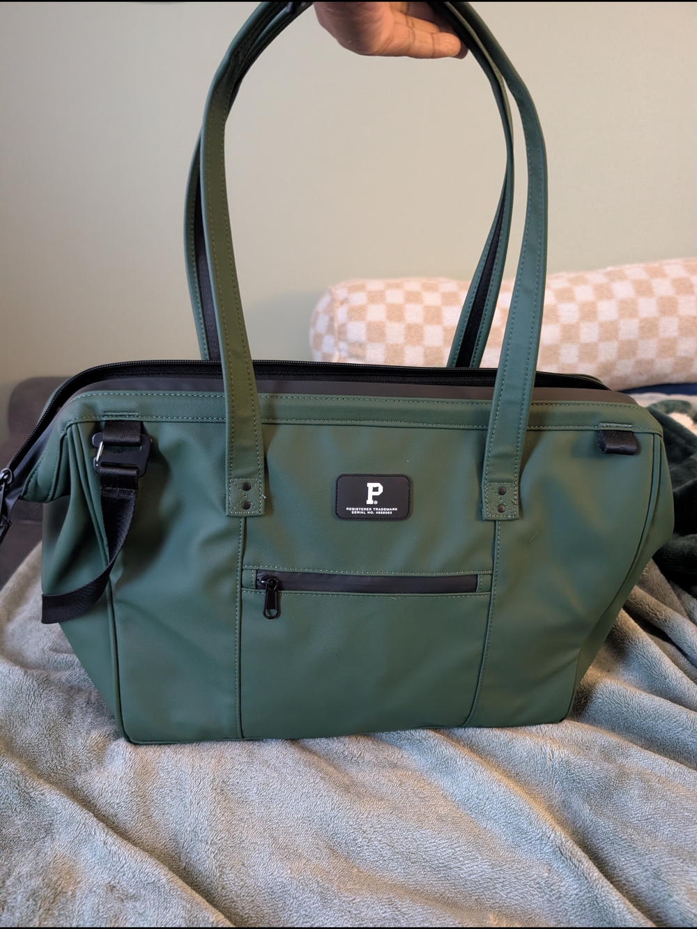 Green Women's Laptop Tote Bag with Removable Shoulder Strap - Picture 2 of 3